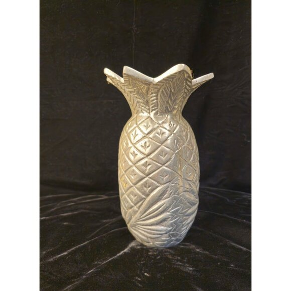 Silver Pineapple-Shaped Decorative Vase 9" Textured Finish Unique Design - Picture 7 of 8